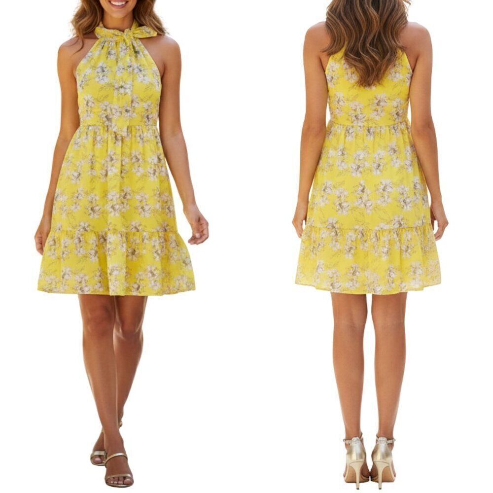 NWT Eliza J Floral Tie Neck Trapeze Dress Sz. 12